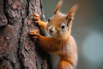 Naklejka na ściany i meble red squirrel on a branch