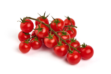 Heap of fresh cherry tomatoes, isolated on white background.