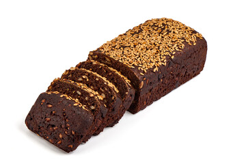Rye bread with seeds, isolated on white background.