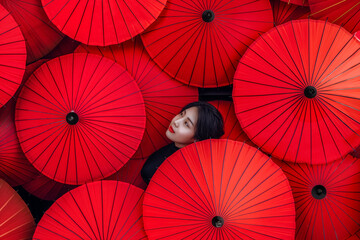 Illustration of Japanese umbrellas, cultural and heritage significance of Japanese traditions,  Generative AI image.