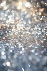 Fototapeta premium Abstract silver bokeh and glitter background. Blurred lights effect. Holiday celebration and festive concept. Image for wallpaper, poster, banner, greeting card.