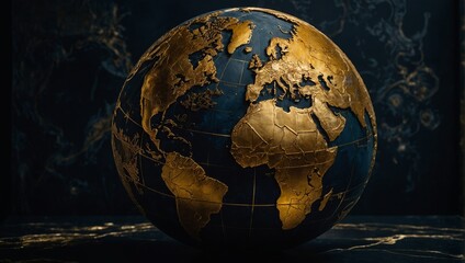 The globe is in golden colors on a black background