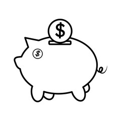 Pig icon with a coin for business and finance.