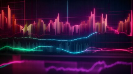 Neon cyber music audio waves volume chart dark wallpaper background