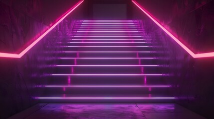 Neon Lit Staircase in Dark Futuristic Design Concept