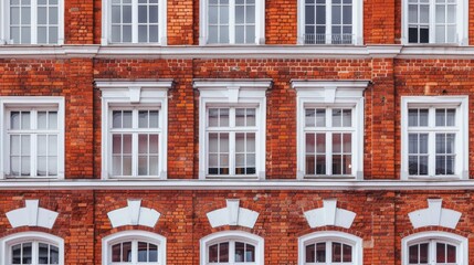 Fototapeta na wymiar Renewal of a classic building featuring striking white windows set in vibrant red brickwork