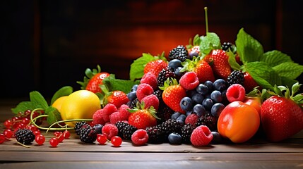 Fresh fruit and vegetables on table
