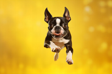 Joyful Boston Terrier Leaps into Sunshine: Perfect Banner for Pet Enthusiasts and Lovers!
