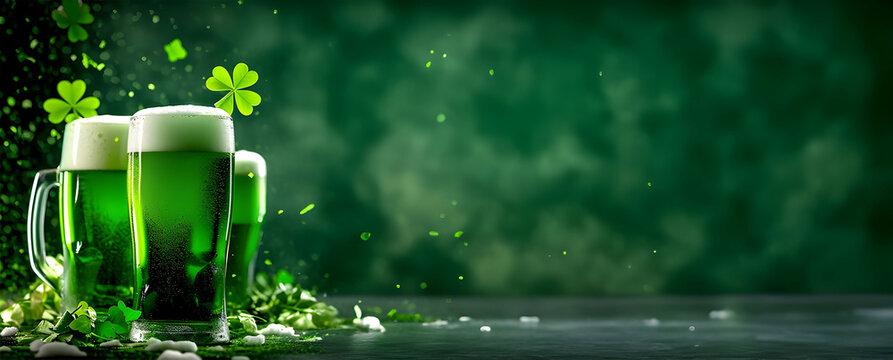 Green Beer with shamrock leaves for design St Patricks Day celebration post