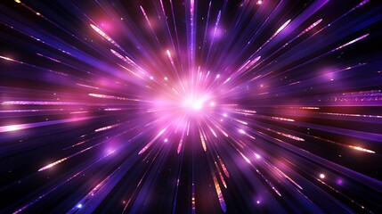 Iridescent sparkling glow. Led neon purple pink gold glowing. Refraction of rays through a prism. Abstract festive moving background for holiday