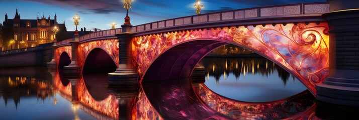 Illuminated Bridge Reflecting the Rich History and Architectural Beauty of the City, Inviting Visitors  - obrazy, fototapety, plakaty