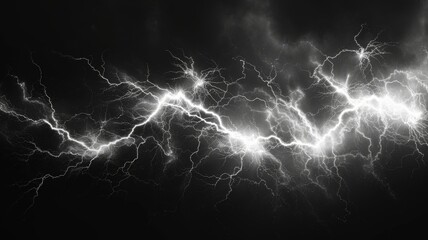 Night Storm with Intense Lightning - Intense lightning strikes piercing the night sky during a powerful storm - obrazy, fototapety, plakaty
