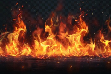 Fototapeta na wymiar Realistic fire flame effect transparent background. Fire flame png 