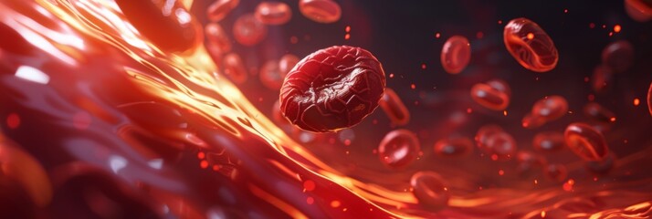 Streaming Blood Cells Animation - A detailed animation of streaming blood cells on a wide-screen display, representing medical visualization technology - obrazy, fototapety, plakaty