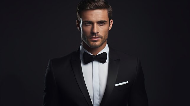 Portrait of handsome man in black suit