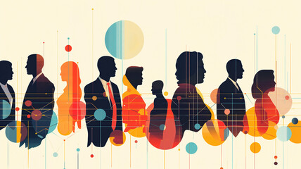 Networking representado por ilustraciones de personas, trabajadores de empresas, conectadas por lineas 
