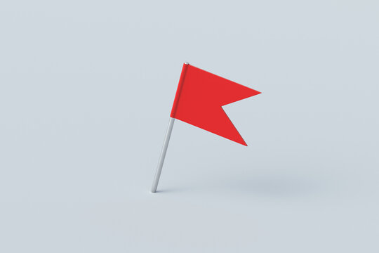 Red flag pin. Banner with toothpicks for food labeling. Stationery accessories. Map marker. Target pointer. 3d rendering
