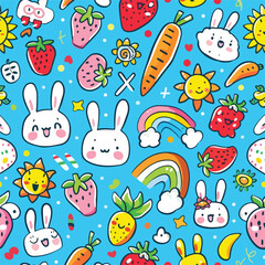 Seamles pattern of cute rabbit with various icon