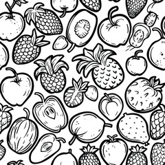 Seamles pattern of fruits vector eps 10 thick lin