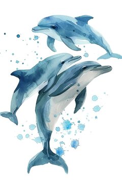 dolphins painted in watercolor
