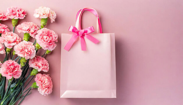 Image material of Mother's Day presents and carnations.