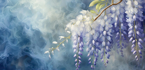 Wisteria - Glicynia, piękne pastelowe wiosenne kwiaty. Tapeta kwiatowa - obrazy, fototapety, plakaty
