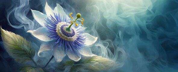 Passiflora - Męczennica, egzotyczny piękny niebieski kwiat abstrakcja - obrazy, fototapety, plakaty