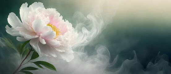 Tapeta abstrakcyjna piwonia w dymie. Pastelowy wiosenny kwiat
