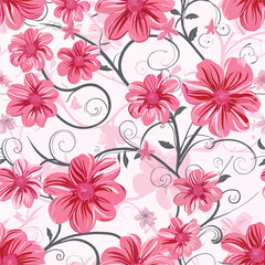 Fototapeta na wymiar Seamles vector flower design pattern on pink back