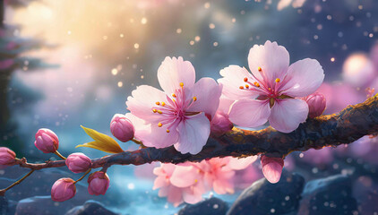 Kwiaty wiśni gałąź., wiosenna tapeta makro