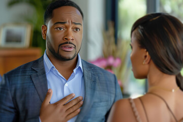 Remorseful Man with Woman in Background