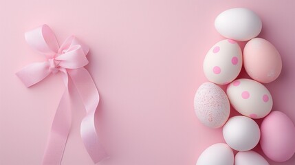 Fundo fotográfico de páscoa rosa com ovos coloridos e cores pastéis