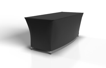 Black Stretch Tablecloth Fitted on a Trestle Table. 3D Render illustration with transparent background.