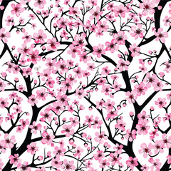 Seamles pattern with japanese sakura with pink fl