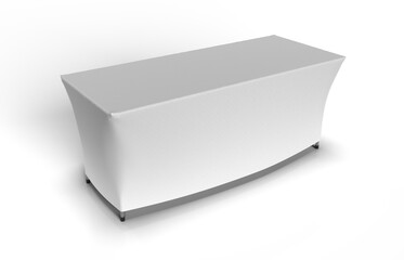 White Stretch Tablecloth fitted to a Trestle Table and isolated. 3D Render Illustration for mockups. Transparent Background.