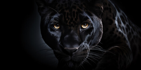 Close-up portrait of a panther on a black background