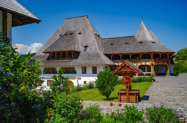 Fototapeta na wymiar View of Barsana Wooden Monastery site in Maramures County, Romania.