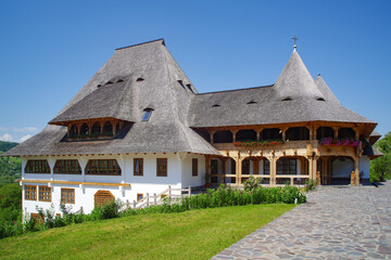 Fototapeta na wymiar View of Barsana Wooden Monastery site in Maramures County, Romania.