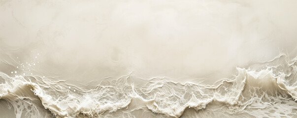 Abstract beige pastel color waves background, looks like sea on sandy beach from above. Wide banner...
