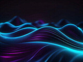 Abstract tech background design with minimal curving lines that glow neon blue design. smooth, recurrent geometric motion design