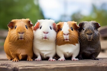 Cute guinea pigs sitting in a row