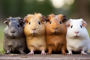 Cute guinea pigs sitting in a row