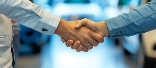 Business partners sealing a deal by shaking hands in a modern office room
