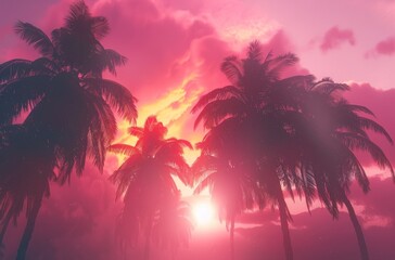 Fototapeta na wymiar dramatic sunset over palm trees
