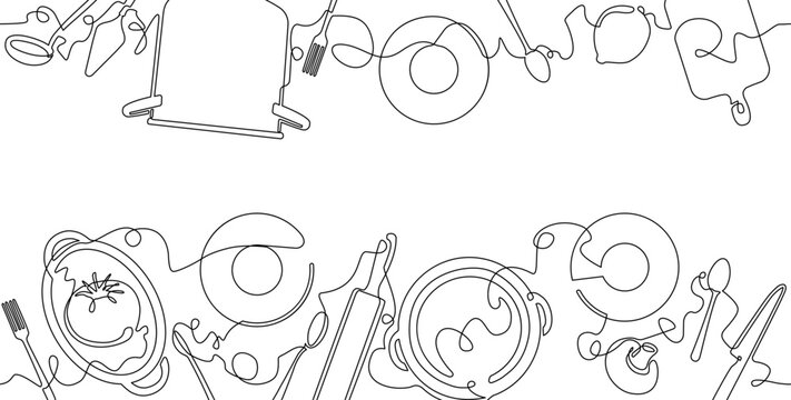 Vector frame on culinary theme. Two Patterns isolated on white background. Can be yused as element for restaurant, kitchen, cooking business advert in social media, website, banner, wall art.