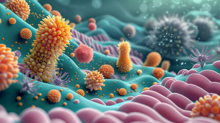 Under microbiome, microbial communities play roles in digestion, immunity, and skin health