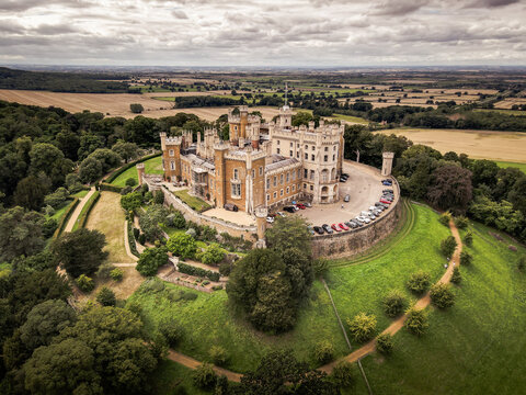 Grantham, Leicestershire, England- 22 August 2023: Belvoir Castle is a faux historic castle and stately home in Leicestershire, England, A castle was first built on the site immediately after the Norm