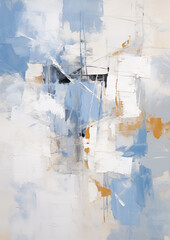 Blue and Beige Abstract Painting with Sketch - Contemporary Art