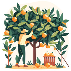 Gardener harvesting the ripe orange fruit at oran