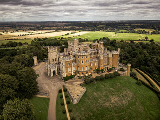 Grantham, Leicestershire, England- 22 August 2023: Belvoir Castle is a faux historic castle and stately home in Leicestershire, England, A castle was first built on the site immediately after the Norm
